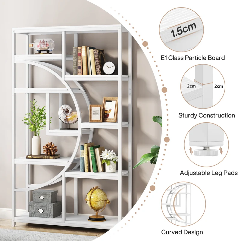 Freistehendes Bücherregal, 175 cm Etagere-Bücherregal mit 9 offenen Regalen