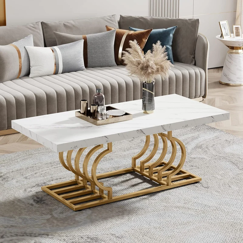 Moderner Couchtisch - Tribesigns Cocktailtisch mit geometrischem Gestell