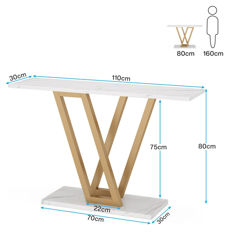 110 cm Konsolentisch im Industriedesign, Schlanker Eingangsflurtisch mit stabilem Metallgestell