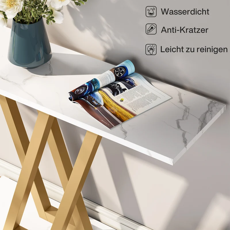 110 cm Konsolentisch im Industriedesign, Schlanker Eingangsflurtisch mit stabilem Metallgestell