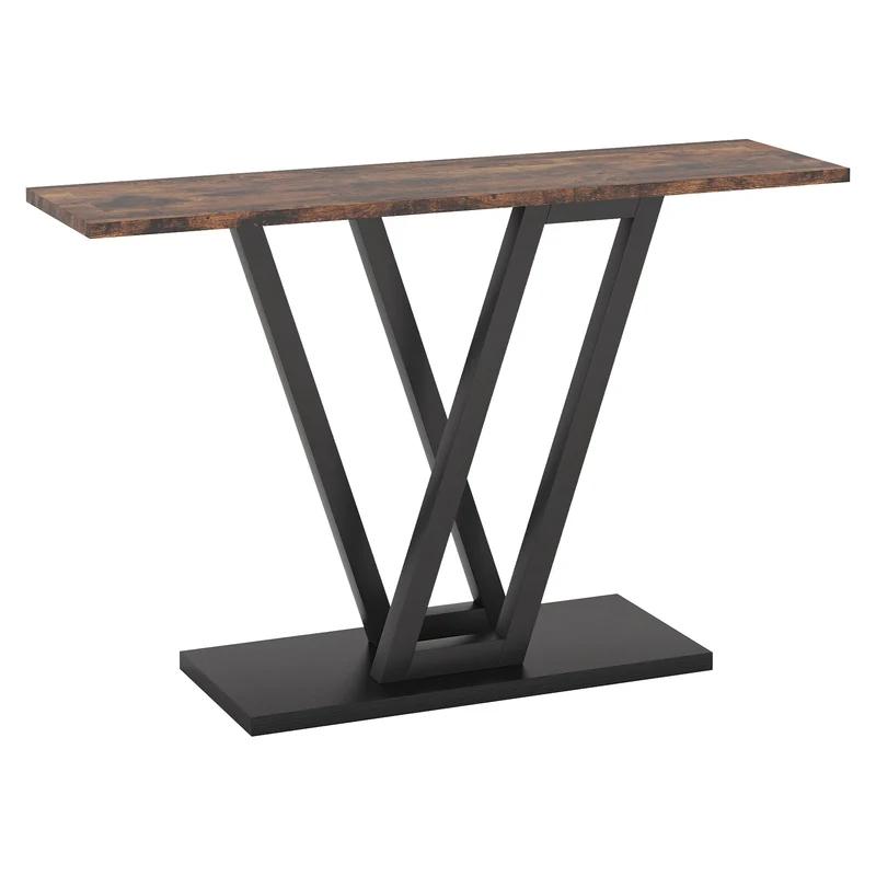 110 cm Konsolentisch im Industriedesign, Schlanker Eingangsflurtisch mit stabilem Metallgestell
