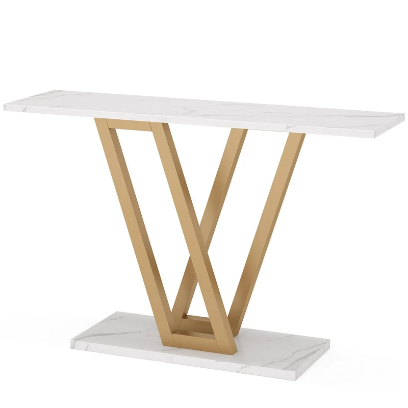110 cm Konsolentisch im Industriedesign, Schlanker Eingangsflurtisch mit stabilem Metallgestell