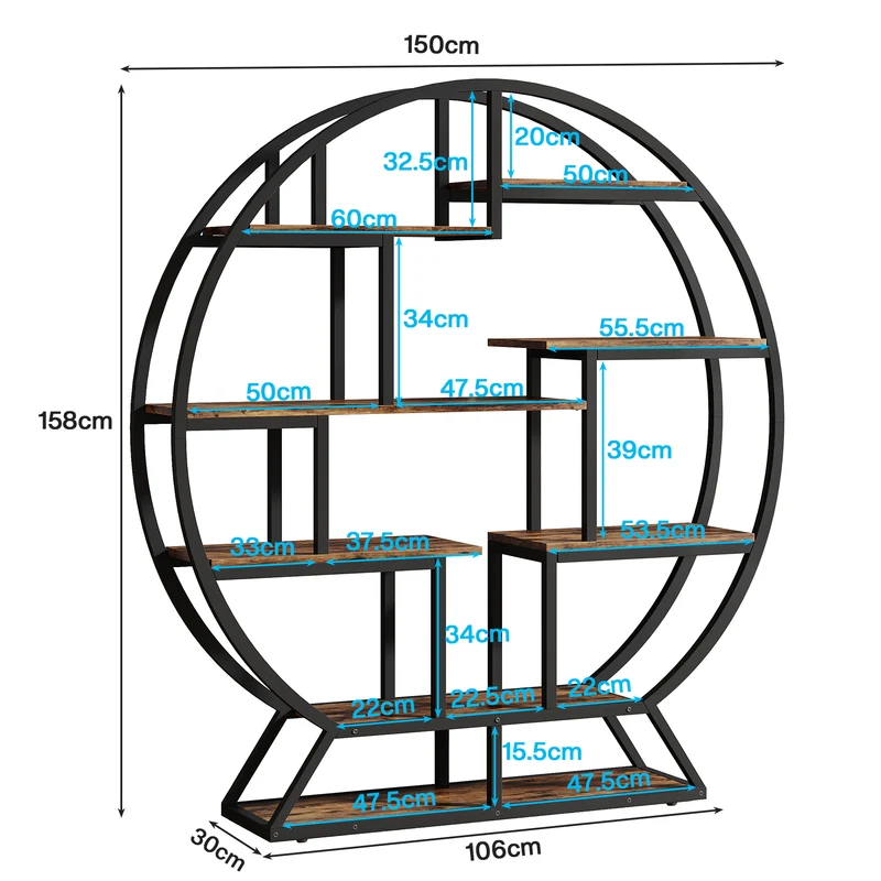 Rundes Bücherregal, 150cm Etagere-Bücherregal mit versetzten Regalen