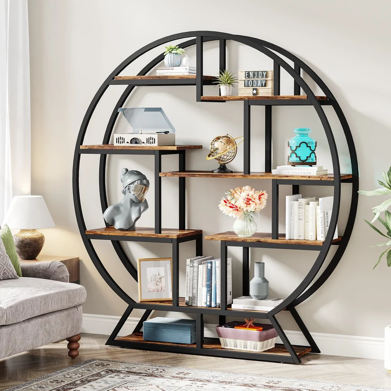 Rundes Bücherregal, 150cm Etagere-Bücherregal mit versetzten Regalen