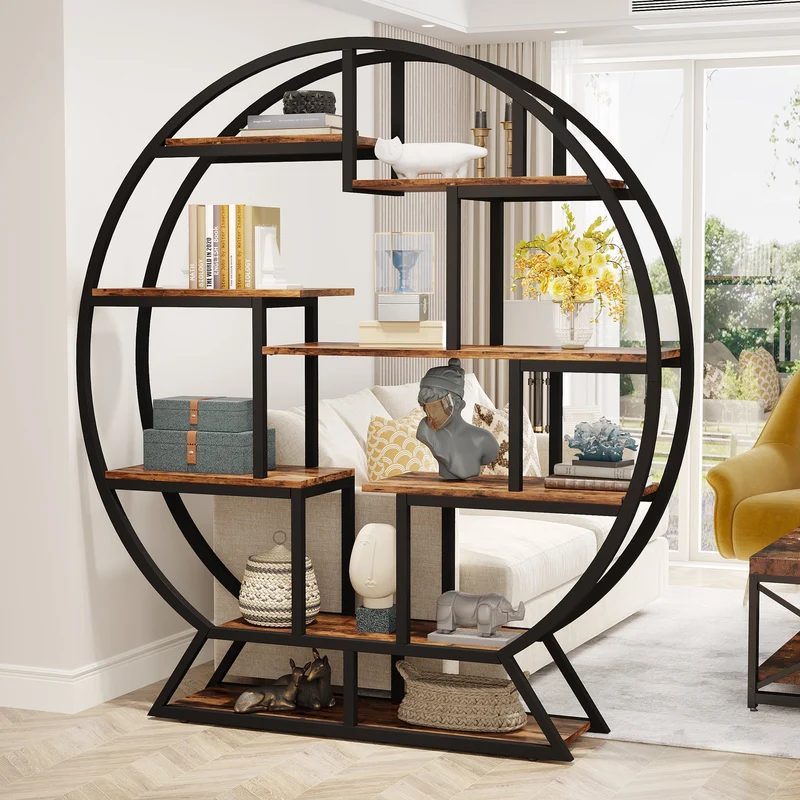 Rundes Bücherregal, 150cm Etagere-Bücherregal mit versetzten Regalen