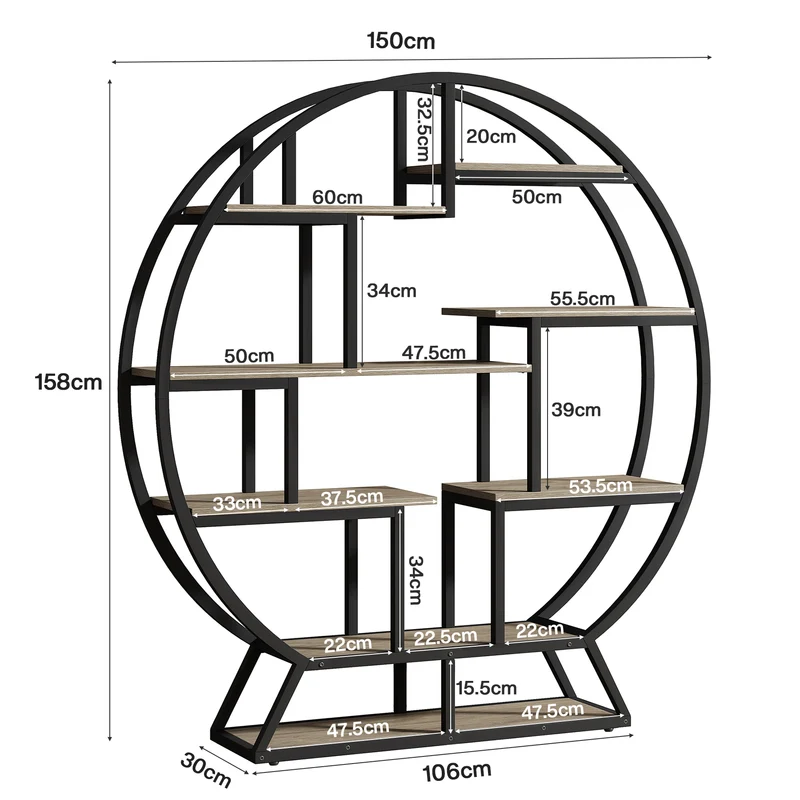 Rundes Bücherregal, 150cm Etagere-Bücherregal mit versetzten Regalen