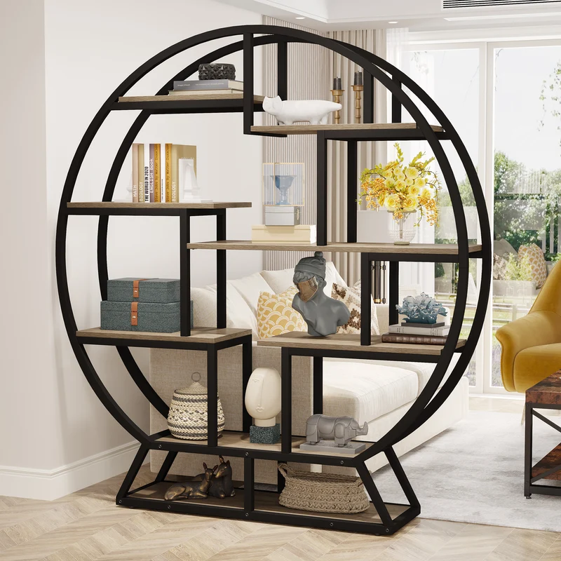 Rundes Bücherregal, 150cm Etagere-Bücherregal mit versetzten Regalen