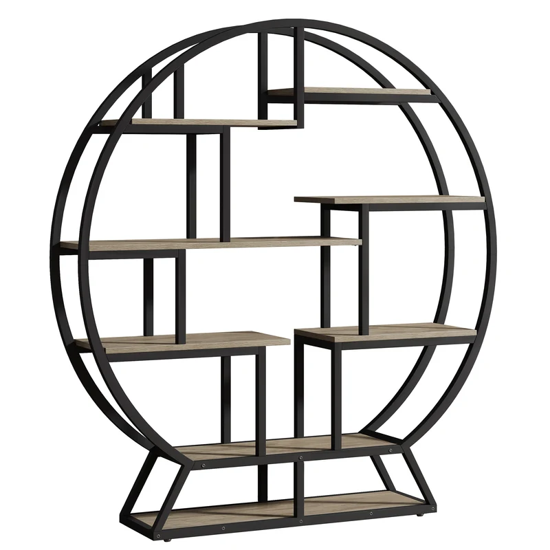 Rundes Bücherregal, 150cm Etagere-Bücherregal mit versetzten Regalen