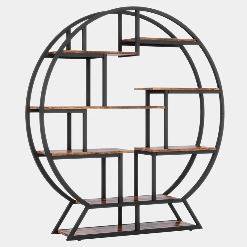 Rundes Bücherregal, 150cm Etagere-Bücherregal mit versetzten Regalen