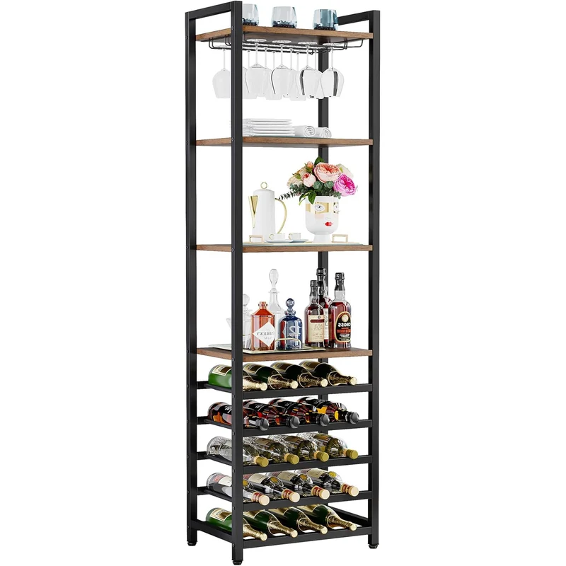 9-stöckiges Wein-Bäckerregal - Industrielles Weinregal mit Glashalter