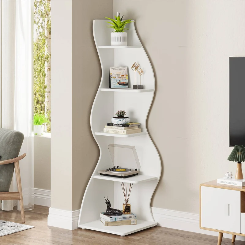 5-stöckiges Eckregal, modernes Eckbücherregal