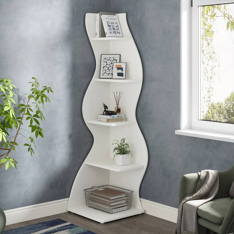 5-stöckiges Eckregal, modernes Eckbücherregal