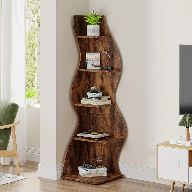 5-stöckiges Eckregal, modernes Eckbücherregal