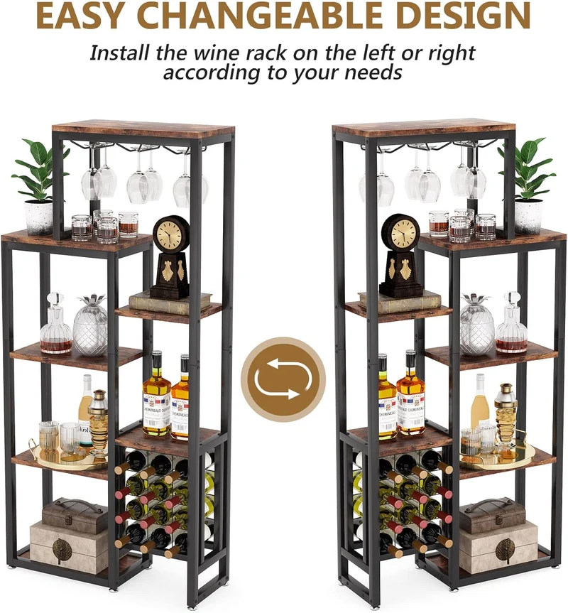 Weinregal, 5-stöckiges Weinregal mit Glashalter und Weinlagerung