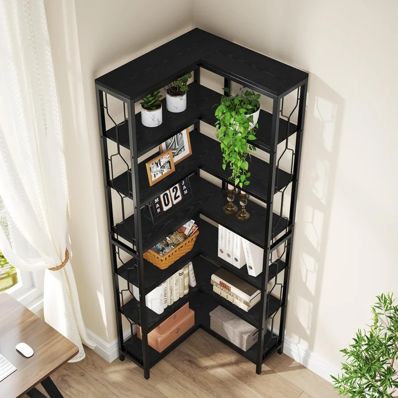 Freistehendes Bücherregal von Tribesigns, Eckregal aus Holz mit 7 Ebenen