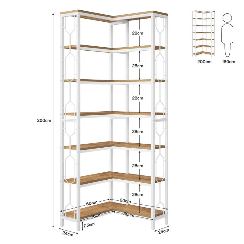 Freistehendes Bücherregal von Tribesigns, Eckregal aus Holz mit 7 Ebenen