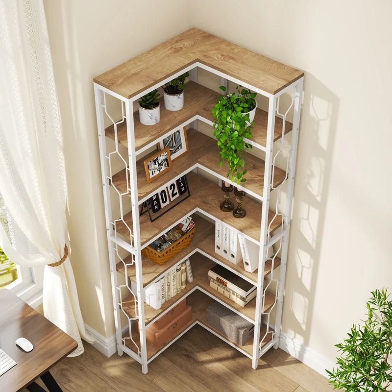 Freistehendes Bücherregal von Tribesigns, Eckregal aus Holz mit 7 Ebenen