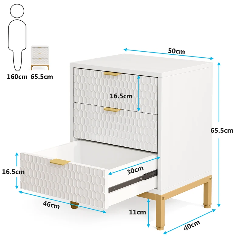 moderner Nachttisch 65.5cm hoher Nachttisch mit 3 Schubladen