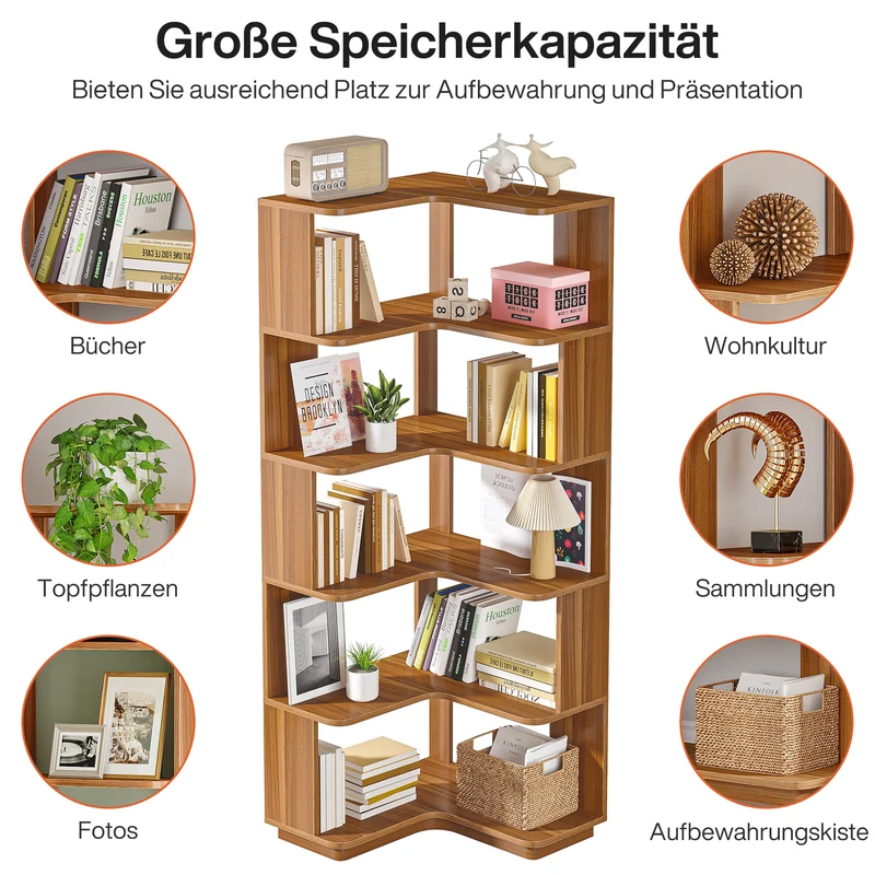 Eckregal, 6-stöckiges Bücherregal, Etagere-Lagerregal