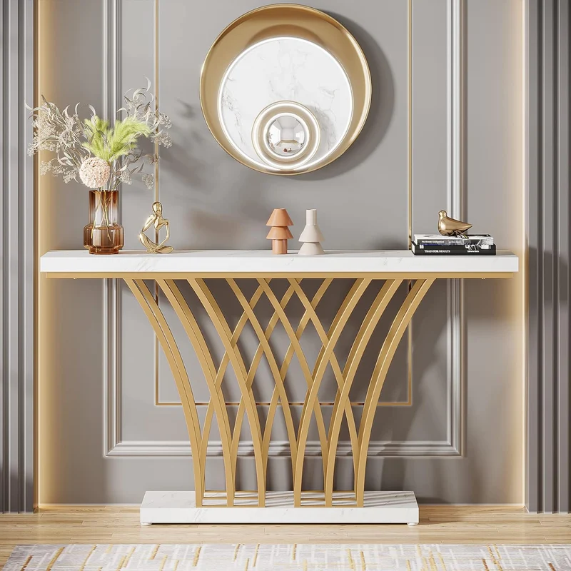 Moderner goldener Konsolentisch - Stilvoller Eingangstisch für Flur, Wohnzimmer