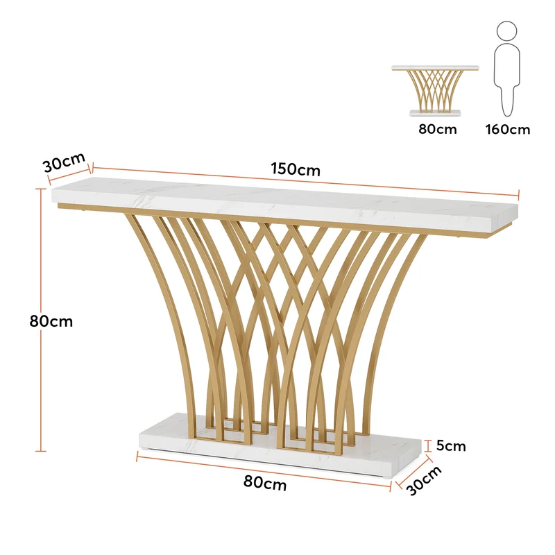 Moderner goldener Konsolentisch - Stilvoller Eingangstisch für Flur, Wohnzimmer