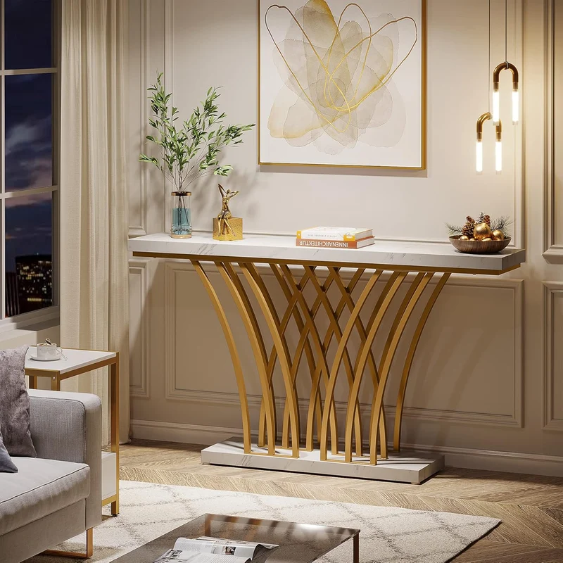 Moderner goldener Konsolentisch - Stilvoller Eingangstisch für Flur, Wohnzimmer