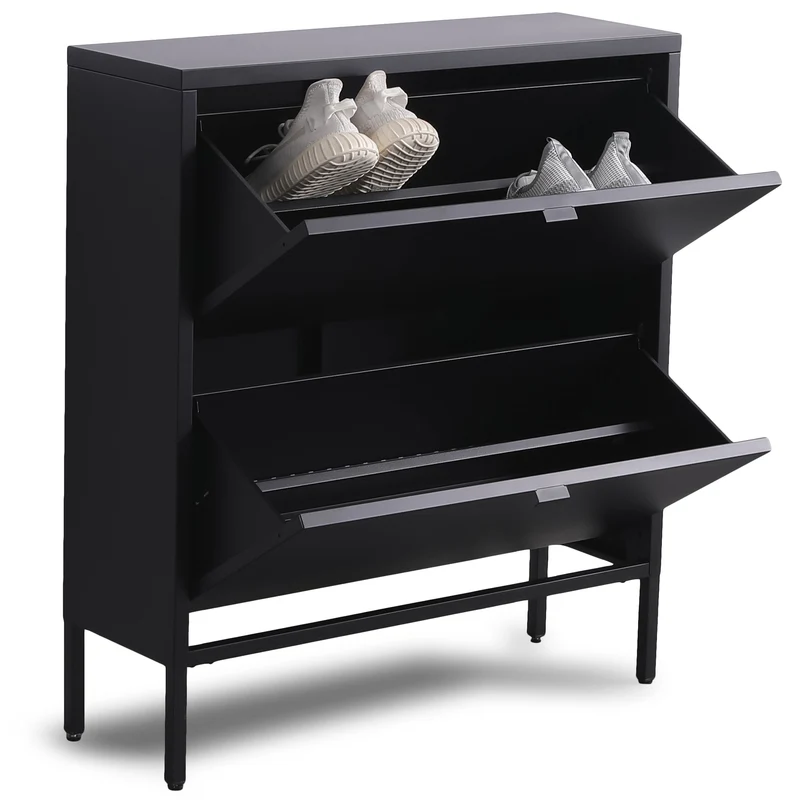 Herman Schuhschrank – Schwarzes Metall mit 2 Fächern – 80 x 26 x 89 cm