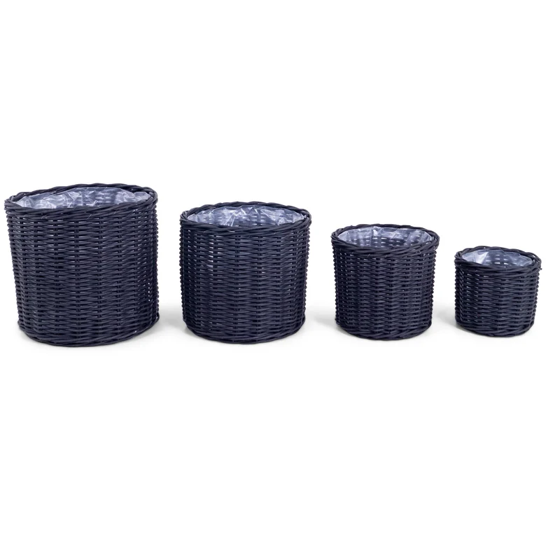 Bella flechtkörbe, Schwarz, Rund, 4er Set - 25 cm, 30 cm, 35 cm, 40 cm