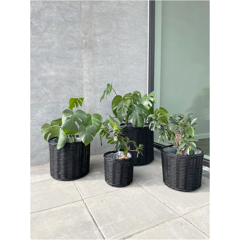 Bella flechtkörbe, Schwarz, Rund, 4er Set - 25 cm, 30 cm, 35 cm, 40 cm