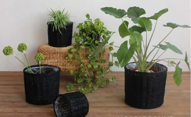 Bella flechtkörbe, Schwarz, Rund, 4er Set - 25 cm, 30 cm, 35 cm, 40 cm