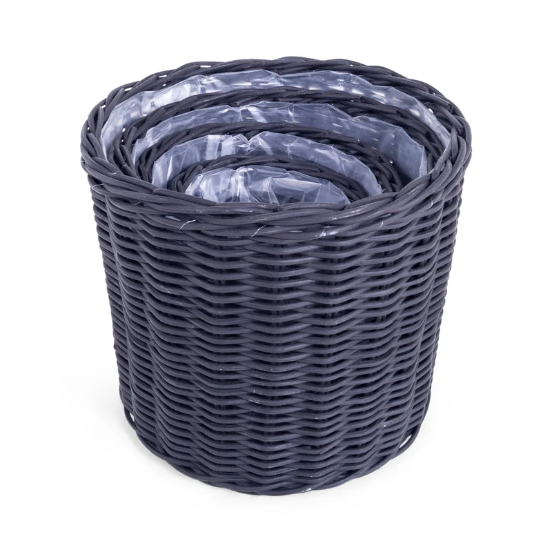 Bella flechtkörbe, Schwarz, Rund, 4er Set - 25 cm, 30 cm, 35 cm, 40 cm