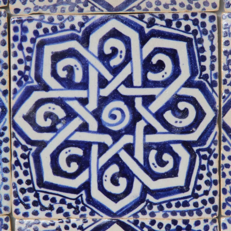 Handbemalte Fliesen 4er-Set 10 × 10 cm – Blau-Weiß