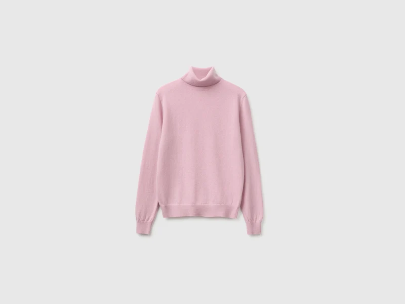 Fliederfarbener Rollkragenpullover aus reiner Merinowolle