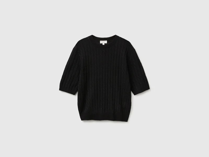 Ultraleichter Zopfstrickpullover aus Wollmischung