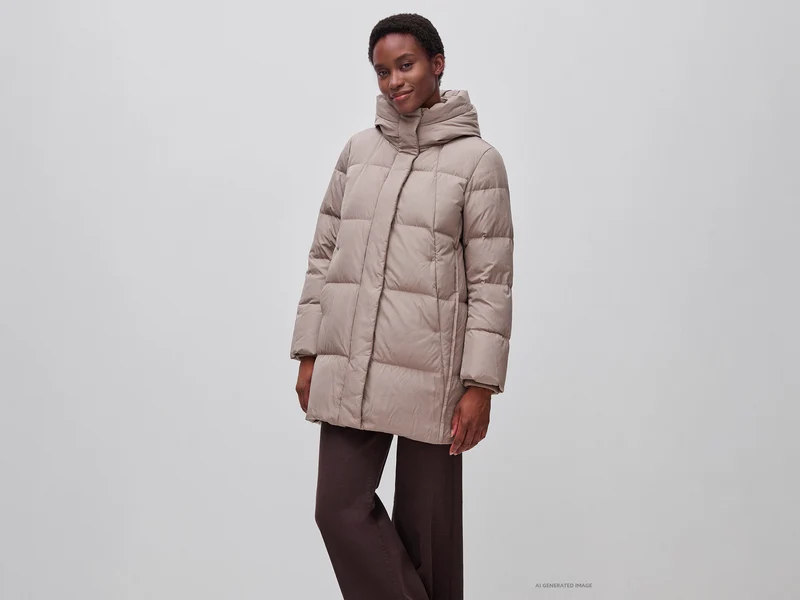 Midi Daunenjacke mit Kapuze