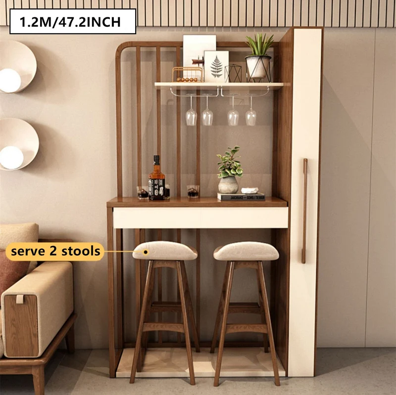 Nordischer einziehbarer Bartisch mit Weinregalschrank