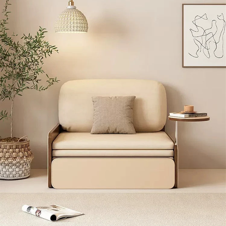 Nordic Modern Ausziehbares Schlafsofa aus Leder mit drehbarem Schreibtisch
