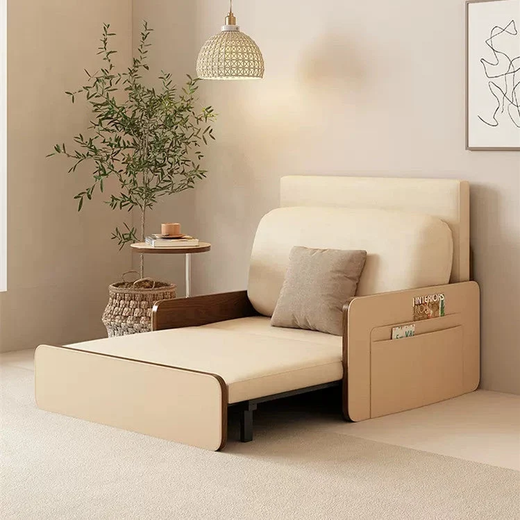 Nordic Modern Ausziehbares Schlafsofa aus Leder mit drehbarem Schreibtisch