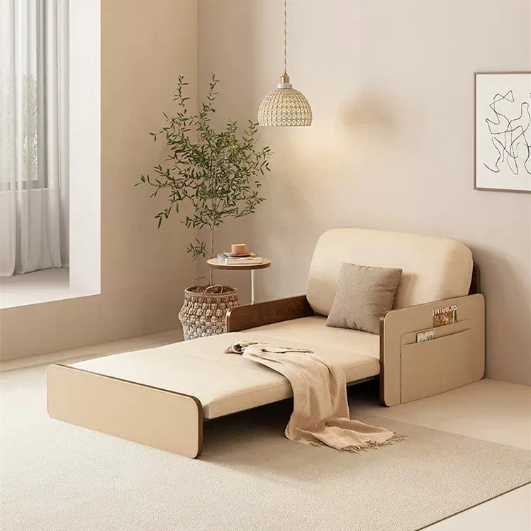 Nordic Modern Ausziehbares Schlafsofa aus Leder mit drehbarem Schreibtisch