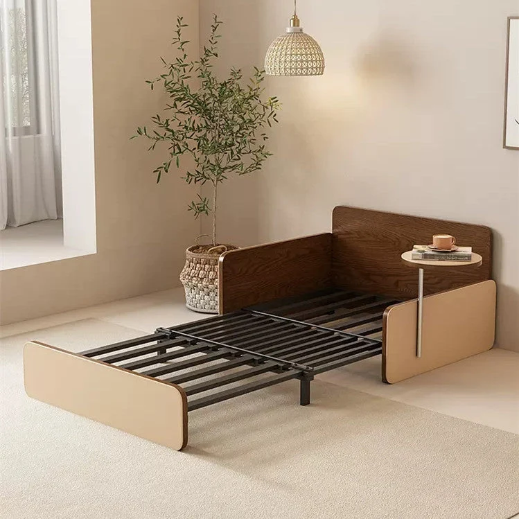 Nordic Modern Ausziehbares Schlafsofa aus Leder mit drehbarem Schreibtisch