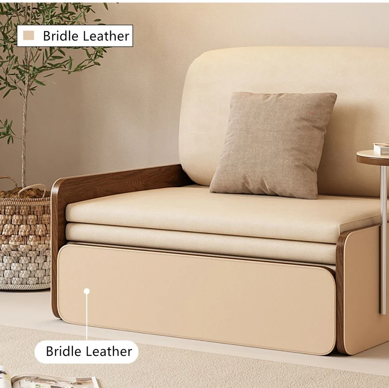 Nordic Modern Ausziehbares Schlafsofa aus Leder mit drehbarem Schreibtisch