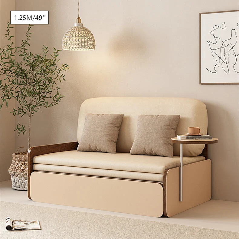 Nordic Modern Ausziehbares Schlafsofa aus Leder mit drehbarem Schreibtisch