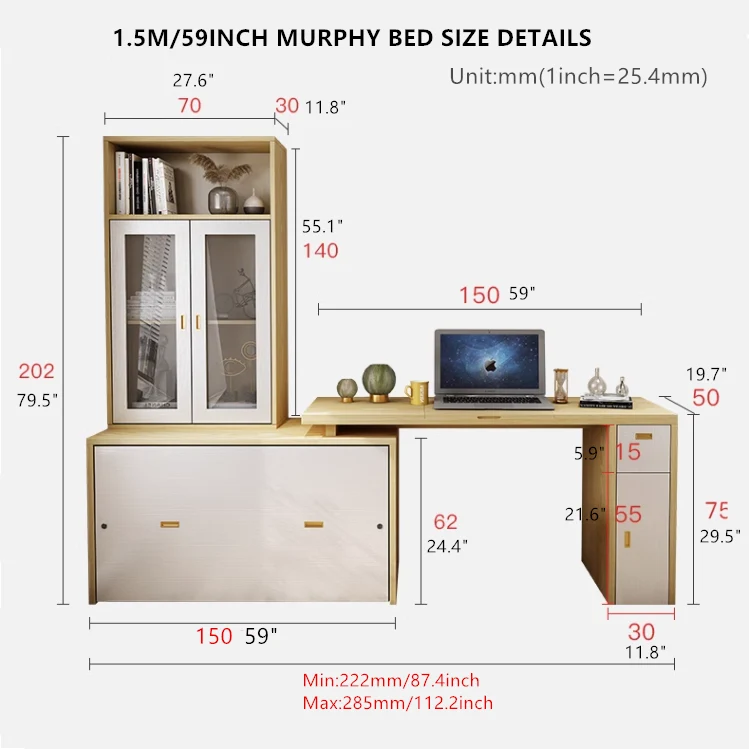 Murphy-Schrankbett mit Multifunktionsschreibtisch