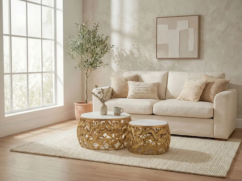 Satztische 2er-Set Gold mit Marmor-Tischplatten, Wohnling Alu-Gestell