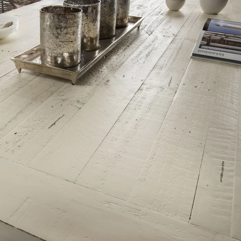 Esstisch 200 x 100 Pinie massiv recycelt white wash / Metallgestell - History