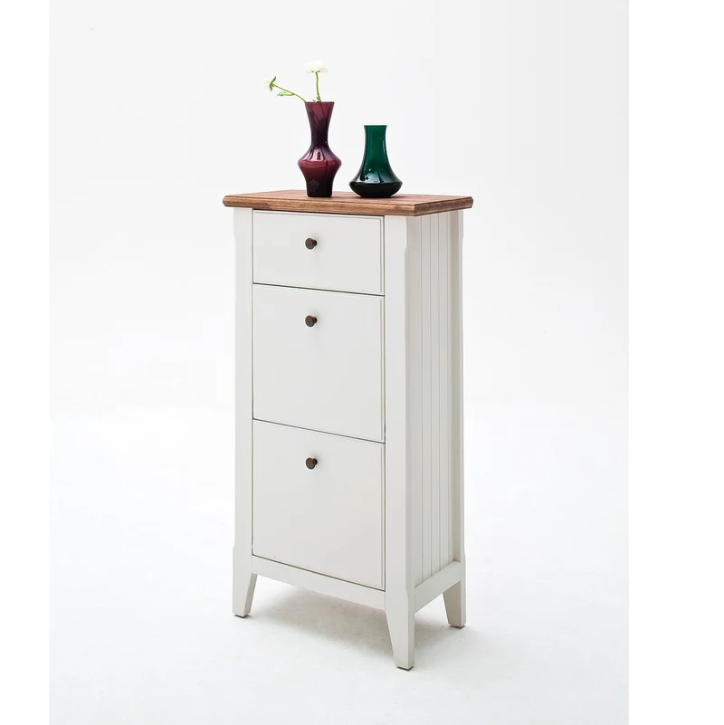 Schuhschrank Akazie massiv / MDF weiß / natur - Malin