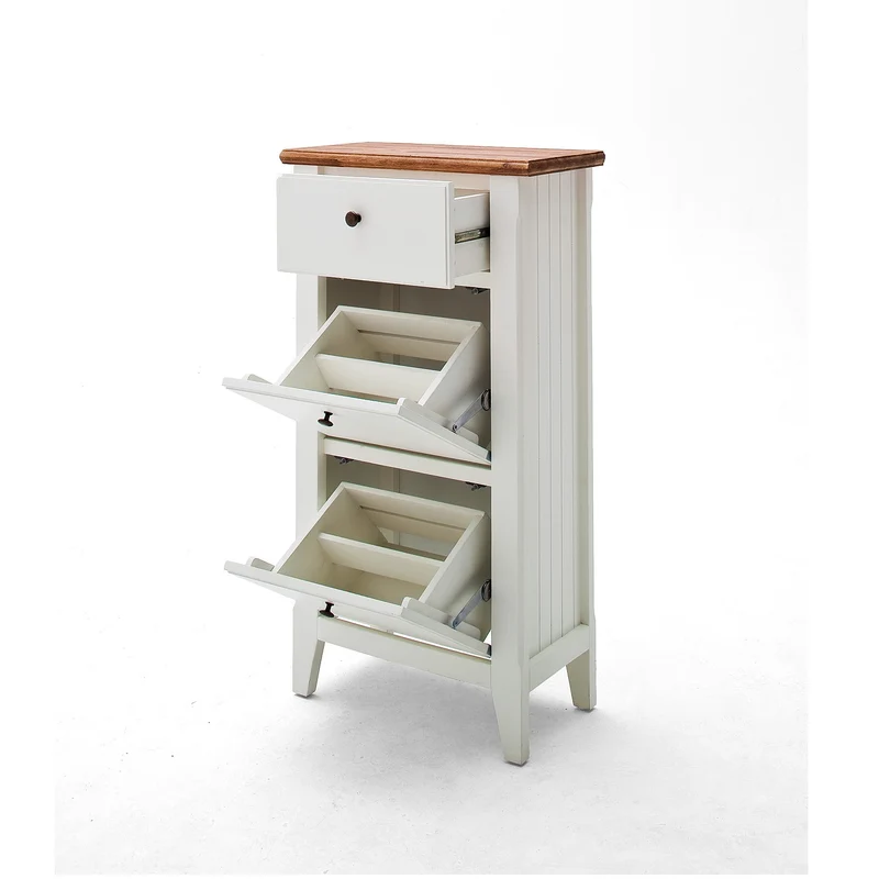 Schuhschrank Akazie massiv / MDF weiß / natur - Malin