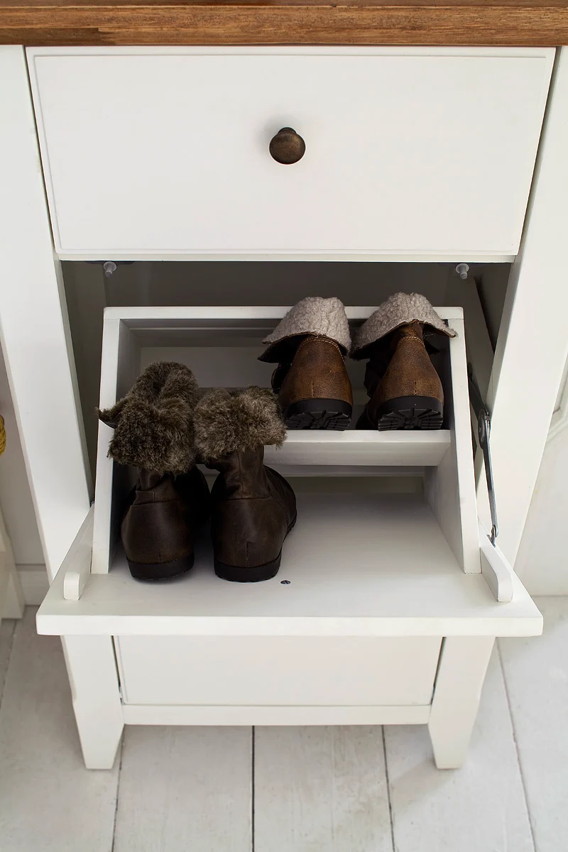 Schuhschrank Akazie massiv / MDF weiß / natur - Malin