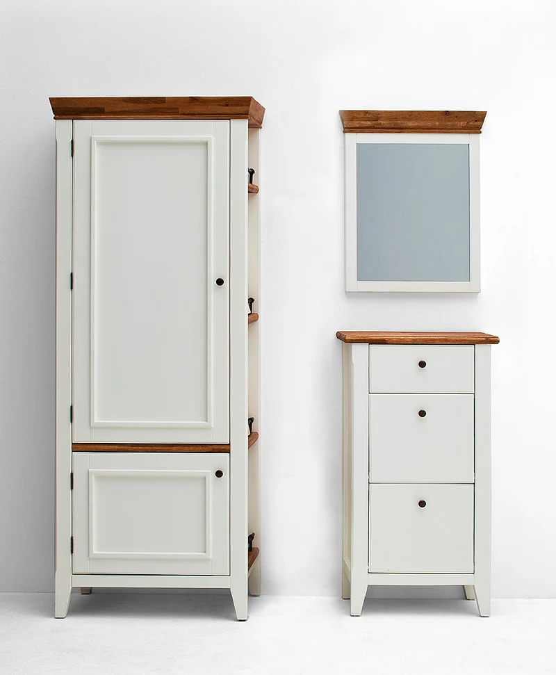 Schuhschrank Akazie massiv / MDF weiß / natur - Malin