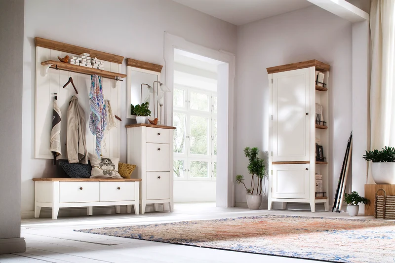 Schuhschrank Akazie massiv / MDF weiß / natur - Malin